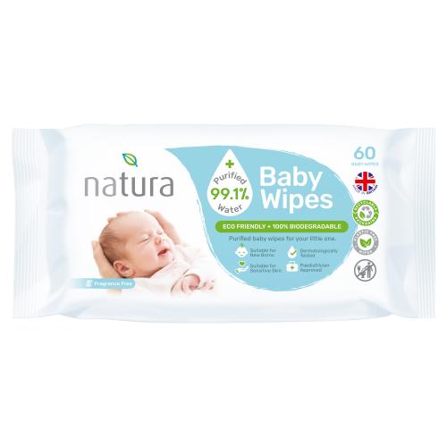 NATURA PURIFIED WATER BABY WIPES 60/PK. KD35071 \\\KD35071