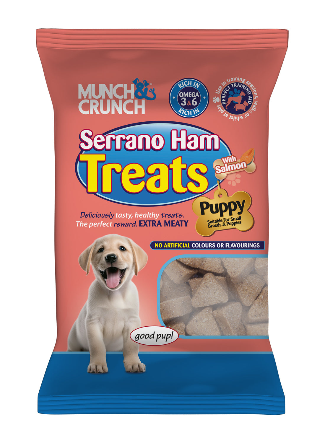 MUNCH & CRUNCH SERRANO HAM TREATS WITH SALMON 150GM. MC1131 \\\KD35090
