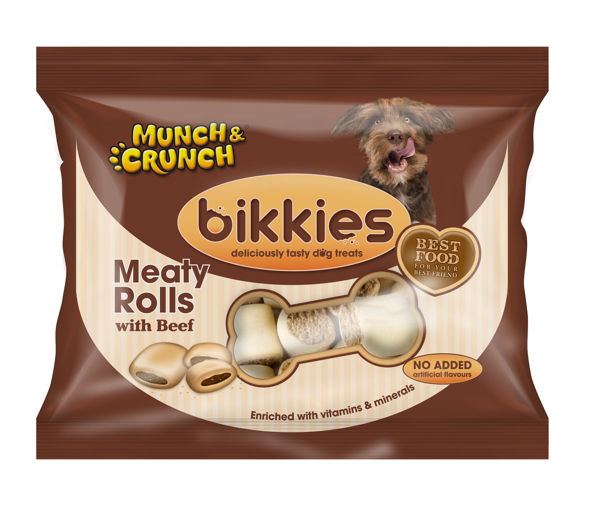 MUNCH & CRUNCH BIKKIES MEATY ROLLS WITH BEEF 300GM. MC0122-20A \\\KD35092