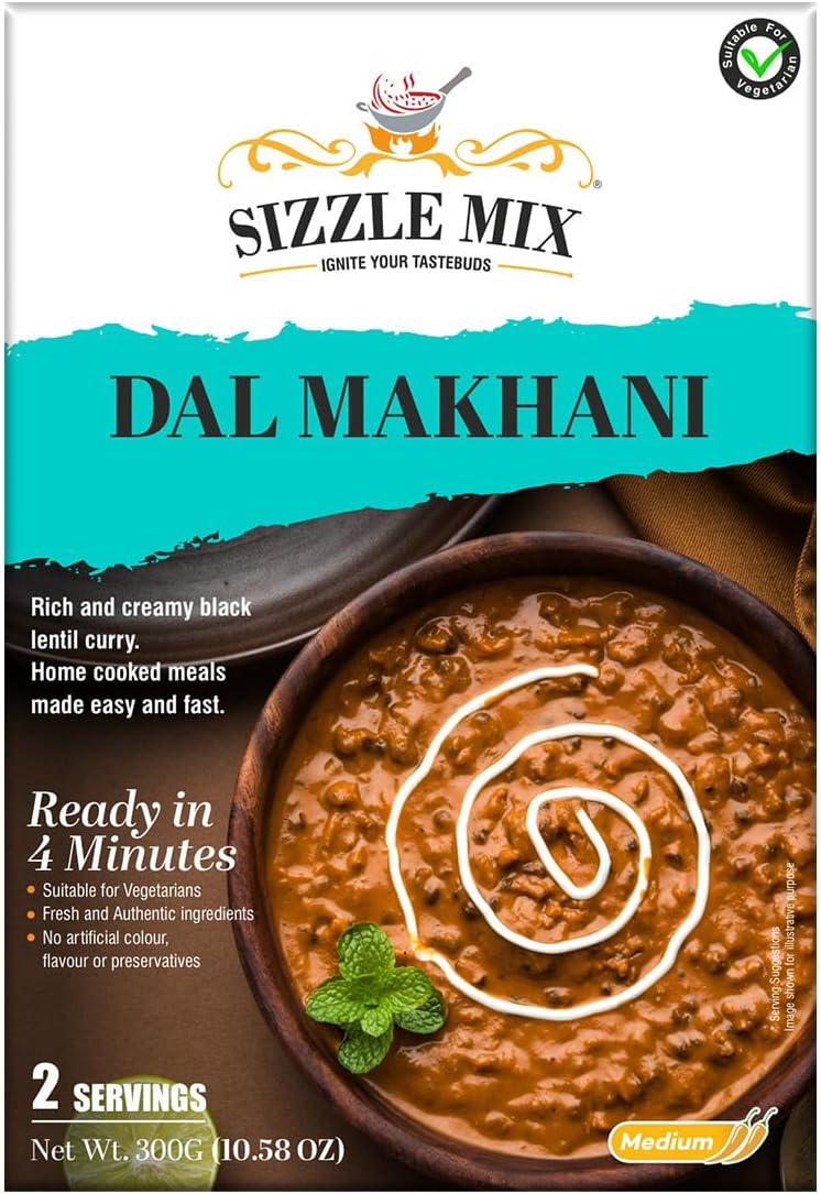 SIZZLE MIX HEAT AND SERVE AUTHENTIC INDIAN LENTIL CURRY DAL MAKHANI 300G â€“ MEDIUM SPICE. 298077 \\\KD35160