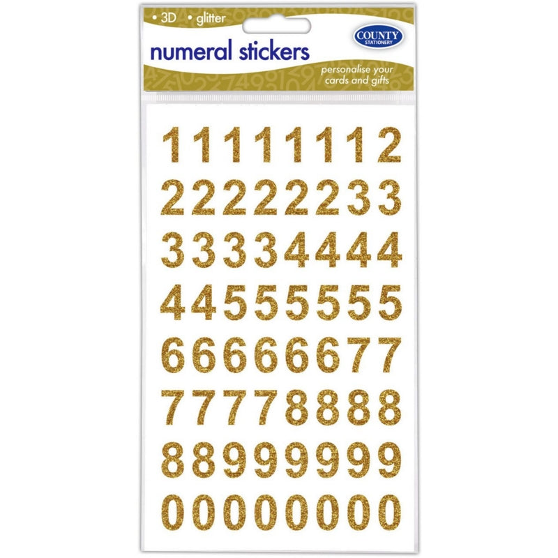 COUNTY 3D GOLD GLITTER NUMERAL STICKERS. C908 \\\KD35320