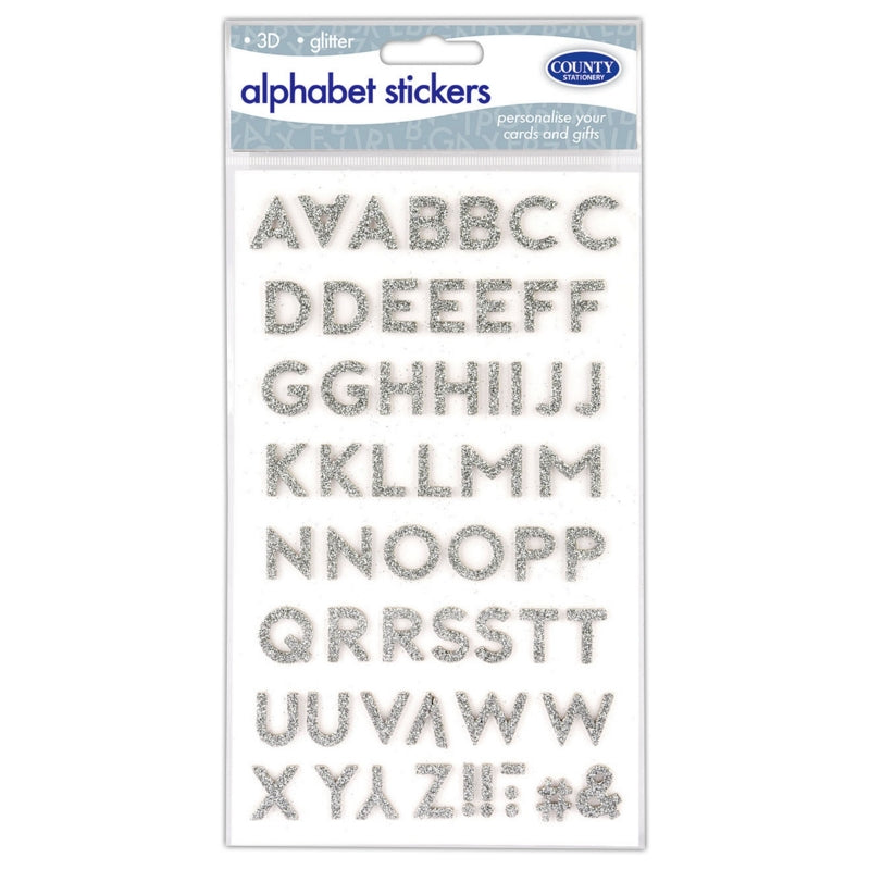 COUNTY 3D SILVER GLITTER ALPHABET STICKERS. C907 \\\KD35322