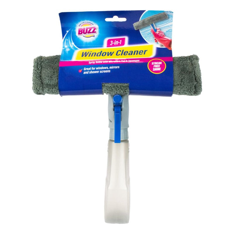 BUZZ 3 IN 1 WINDOW CLEANER SPARY BOTTLE WITH MICROFIBRE PAD & SQUEEGEE. OL324539 \\\KD35457