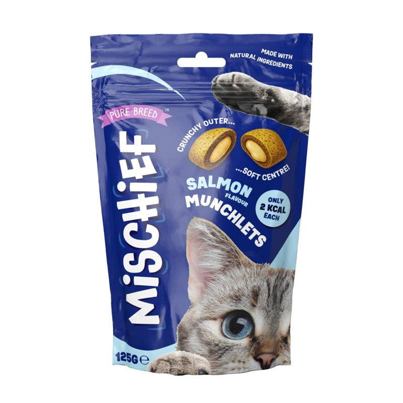 PURE BREED MISCHIEF SALMON FLAVOUR PILLOW CAT TREATS 125GM. OL324663 \\\KD35473