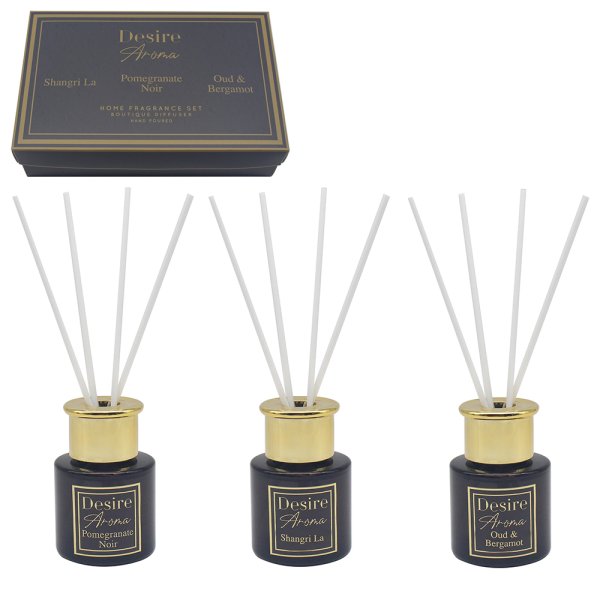 SET OF 3 DESIRE AROMA SHANGRI LA & POMEGRANATE & OUD BERGAMOT DIFFUSER. LP76767 \\\KD35501