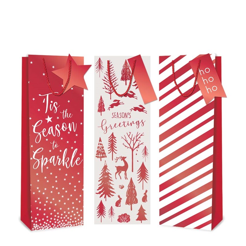TALLON CHRISTMAS RED FOIL BOTTLE BAGS 36 X 12CM. TAX9402A \\\KD35522