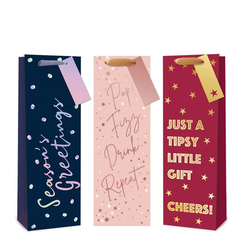 TALLON CHRISTMAS ASSORTED COLOUR BOTTLE BAGS 36 X 12CM. TAX9401A \\\KD35525
