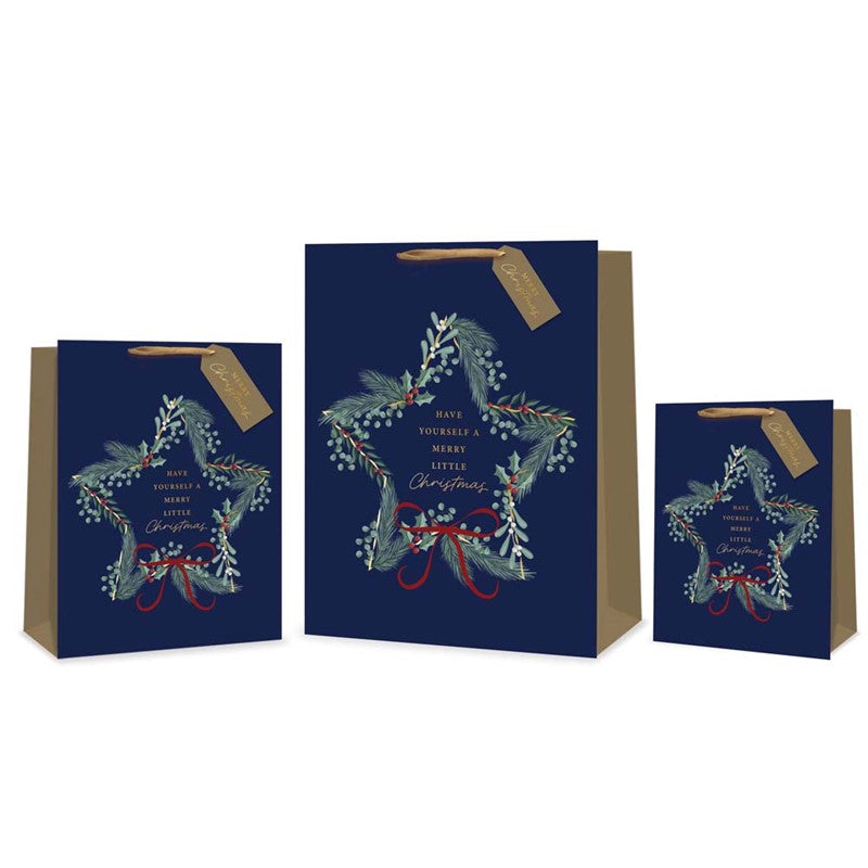 TALLON CHRISTMAS WREATH MEDIUM GIFT BAGS 23 X 18CM. TAX9426A \\\KD35528
