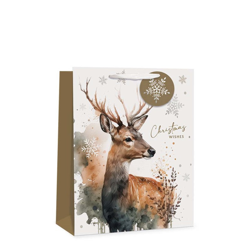 TALLON CHRISTMAS WATERCOLOUR STAG LARGE GIFT BAGS 34 X 26CM. TAX9432A \\\KD35530