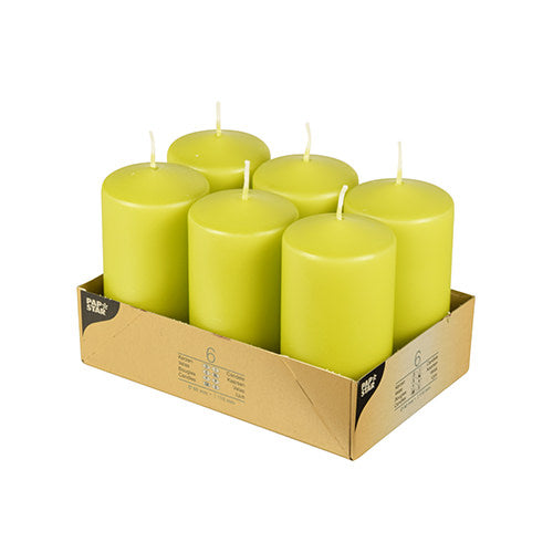 PACK OF  6 GREEN PILLAR CANDLE  60 X 115MM. PS10584 \\\KD35560