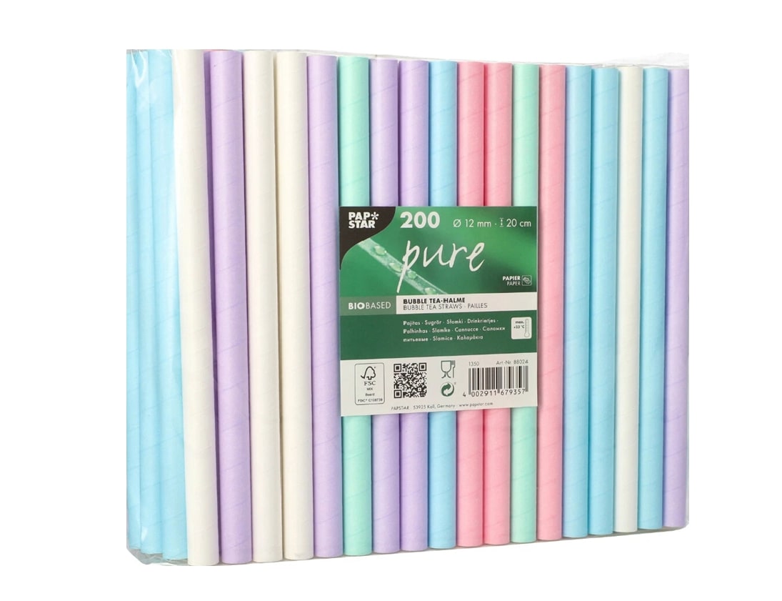 PAPSTAR ASSORTED BUBBLE TEA STRAWS 200/PK. PS88024 \\\KD35563
