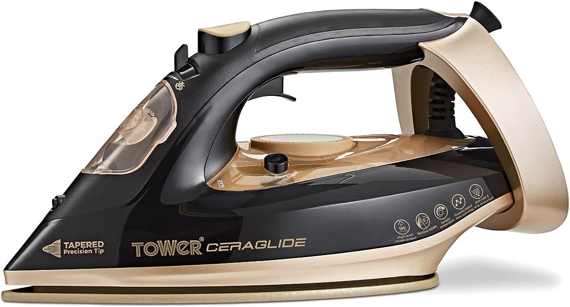 TOWER CERAGLIDE STEAM IRON WITH FAST HEAT-UP 3100W BLACK AND GOLD T22021GLD. T22021GLD \\\KD35567