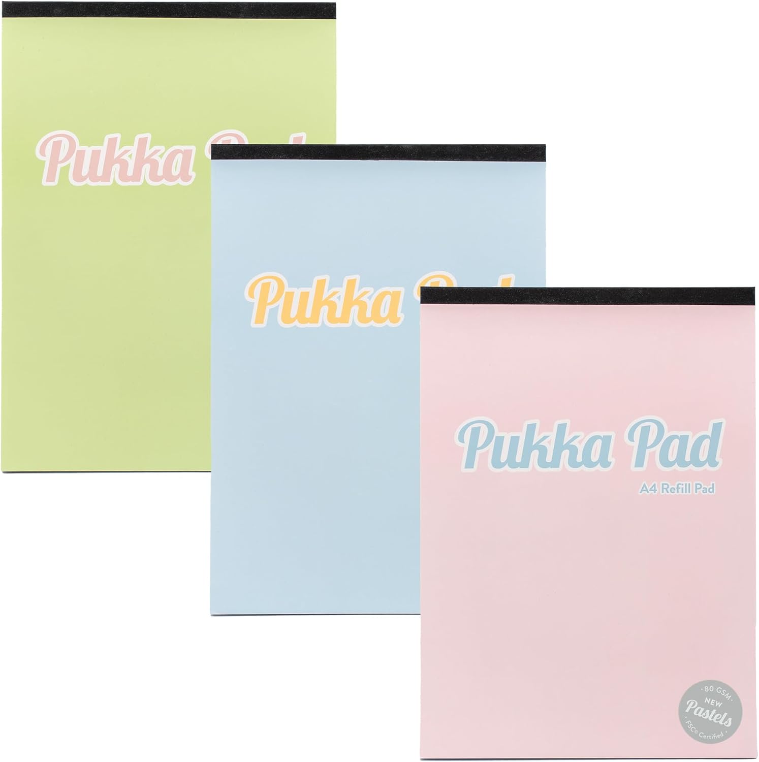 PUKKA PAD PASTEL A4 REFILL PADS 80 SHEETS OF 80GSM 8MM FEINT RULED 4 HOLE PUNCH ASSORTED. 2014-PST \\\KD35569