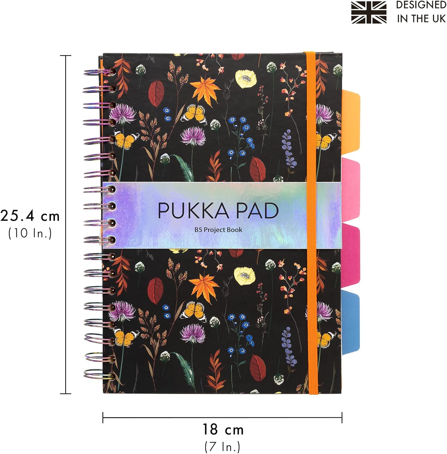 PUKKA PAD BLOOM B5 PROJECT BOOK ASSORTED SINGLE - 100 SHEETS OF 80GSM PAPER. 9494-BLM(ASST) \\\KD35571