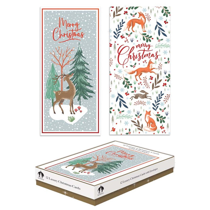 CHRISTMAS CARDS WOODLAND ANIMALS - PACK OF 12 SLIM BOXED. TAX9031A \\\KD35577