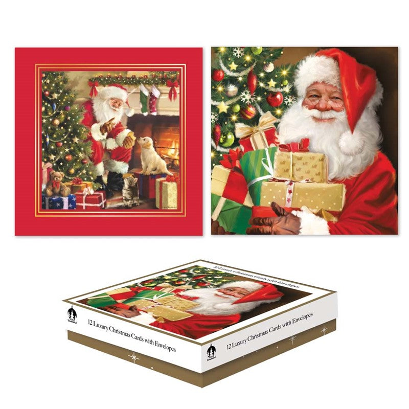 CHRISTMAS CARDS  TRADITIONAL SANTA - PACK OF 12 SQUARE BOXED. TAX9037A \\\KD35579