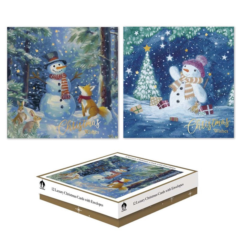 CHRISTMAS CARDS  WOODLAND SNOWMEN - PACK OF 12 SQUARE BOXED. TAX9038A \\\KD35580