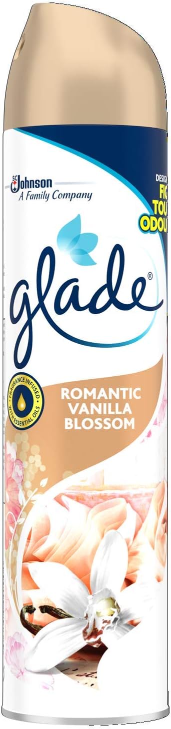 GLADE AIR FRESHENER AEROSOL SPRAY ROMANTIC VANILLA BLOSSOM 300ML. HOGLA093 \\\KD35582