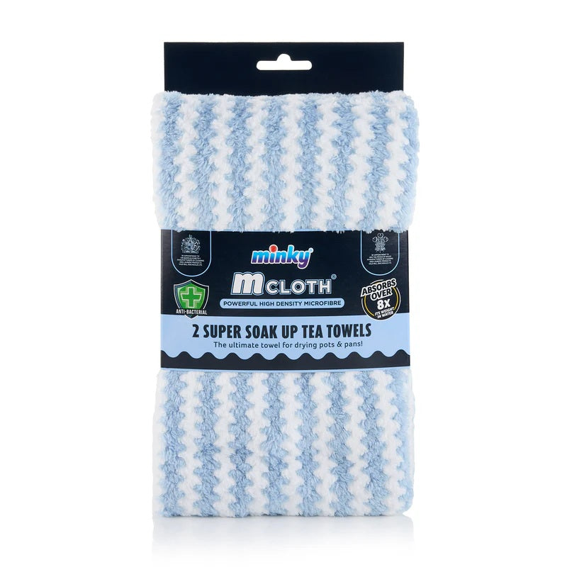 MINKY M CLOTH SUPER SOAK UP TEA TOWELS 2 P/K - BLUE \\\KD35606