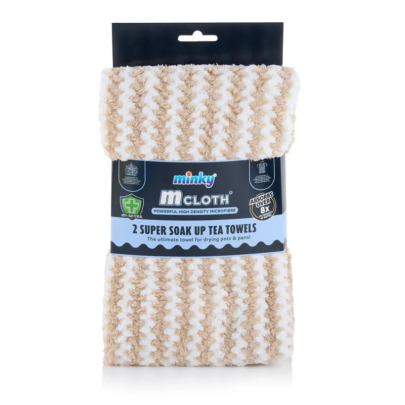 MINKY M CLOTH SUPER SOAK UP TEA TOWELS 2 P/K - BEIGE. TE78300108 \\\KD35607