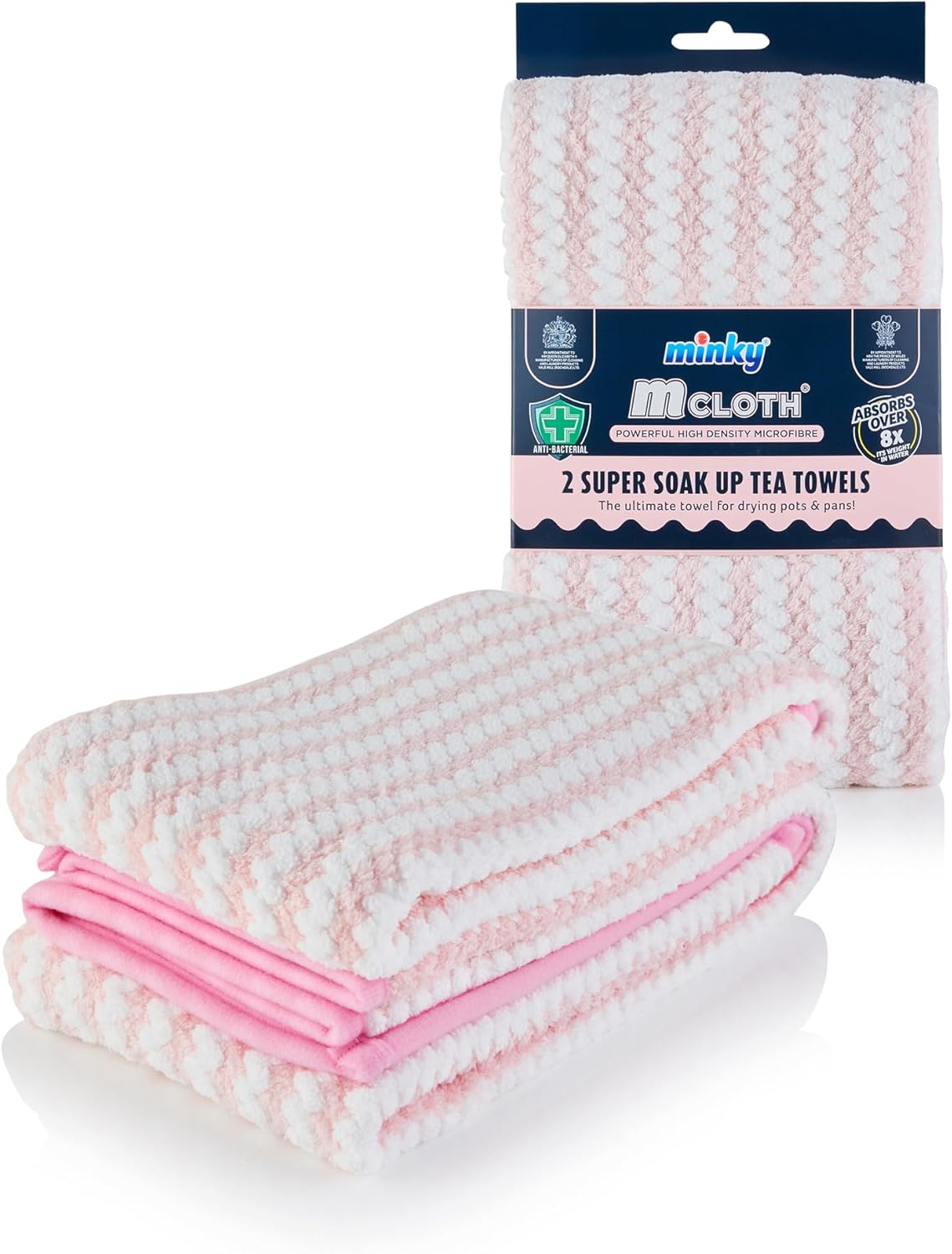 MINKY M CLOTH SUPER SOAK UP TEA TOWELS 2 P/K - PINK. TE78300107 \\\KD35609