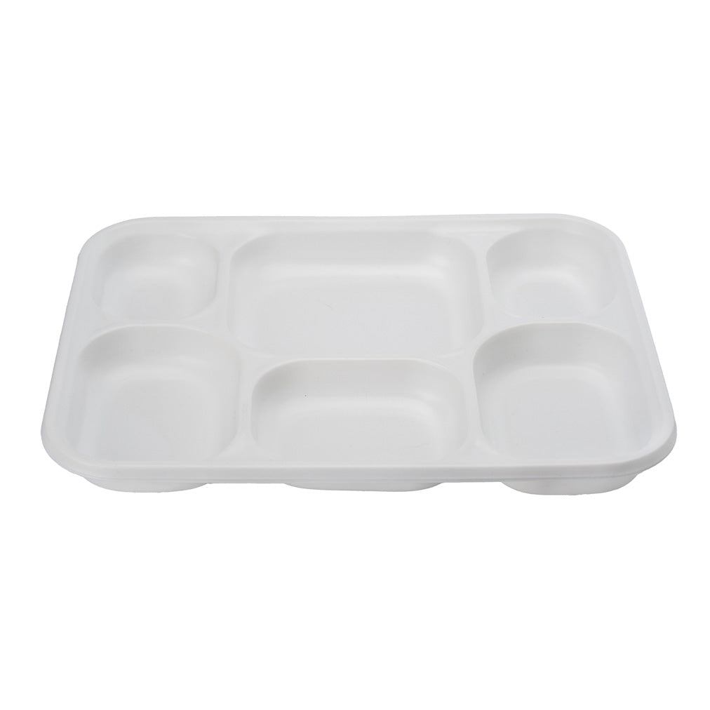 NATURAL LEAF BAGASSE 6 COMAPRTMENT MEAL TRAY / DISH 25/PK. 10365.06 \\\KD35770