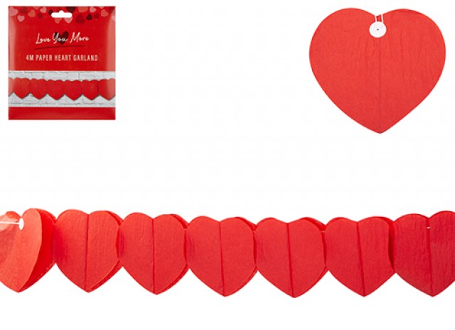 PMS RED HEART SHAPED PAPER GARLAND 4MTR. PI737120 \\\KD35803