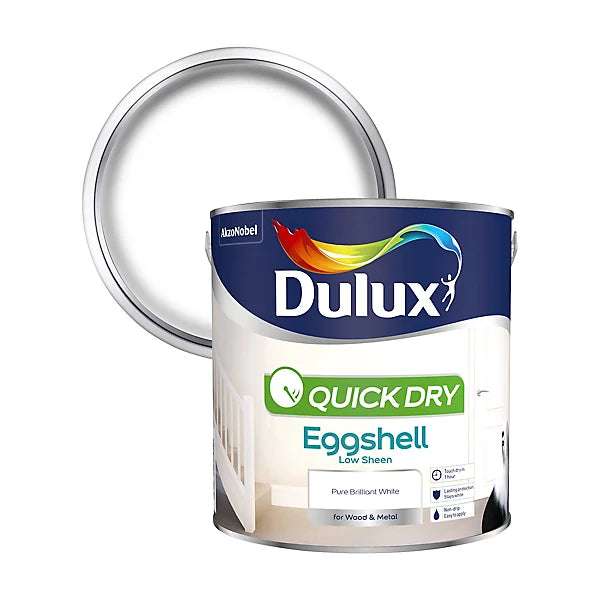DULUX QUICK DRY EGGSHELL PURE BRILLIANT WHITE  WOOD & METAL PAINT 2.5L. 330475 \\\KD35851