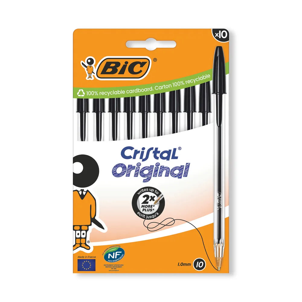 BIC CRISTAL MEDIUM BLACK BALLPOINT PEN 10/PK. DEIT01106 \\\KD35962