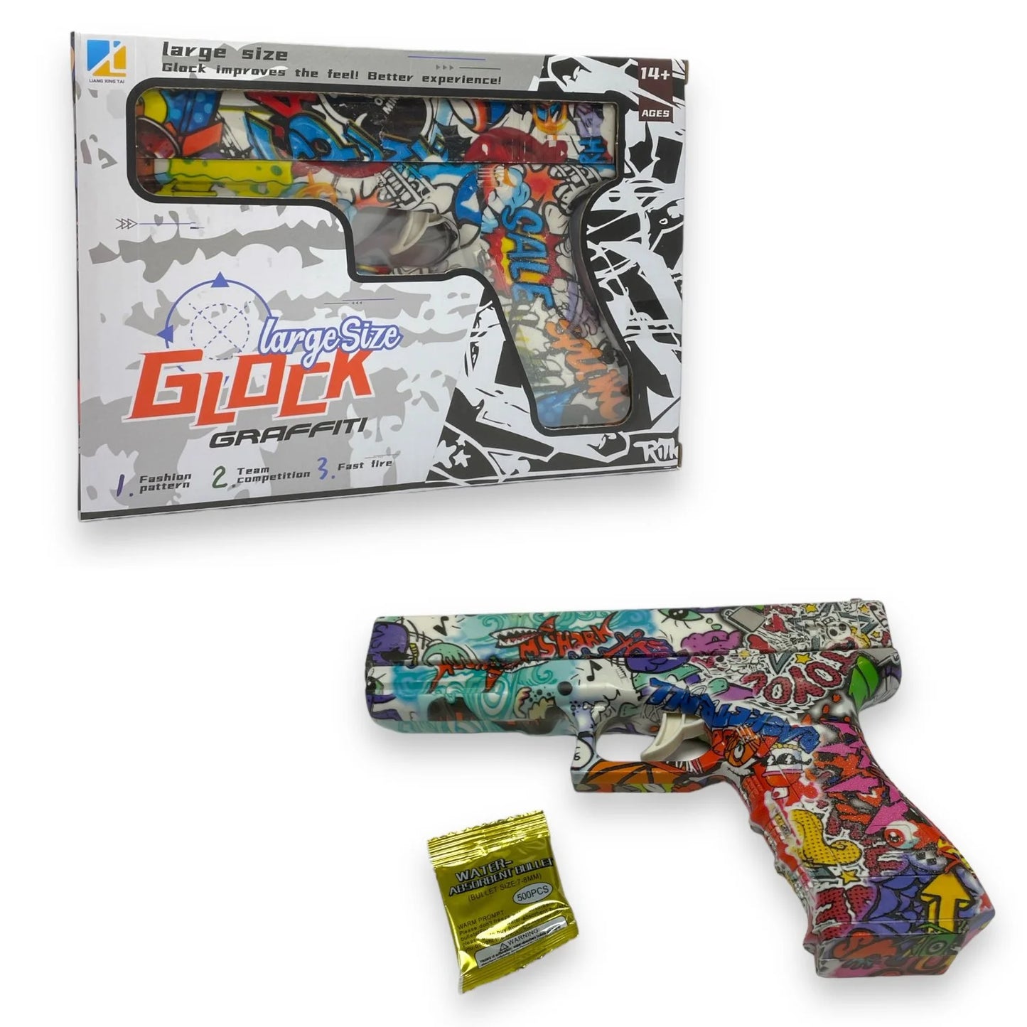 GLOCK LARGE SIZE GRAFFITI PULL BACK WATER GUN 23CM. HU9434 \\\KD36002