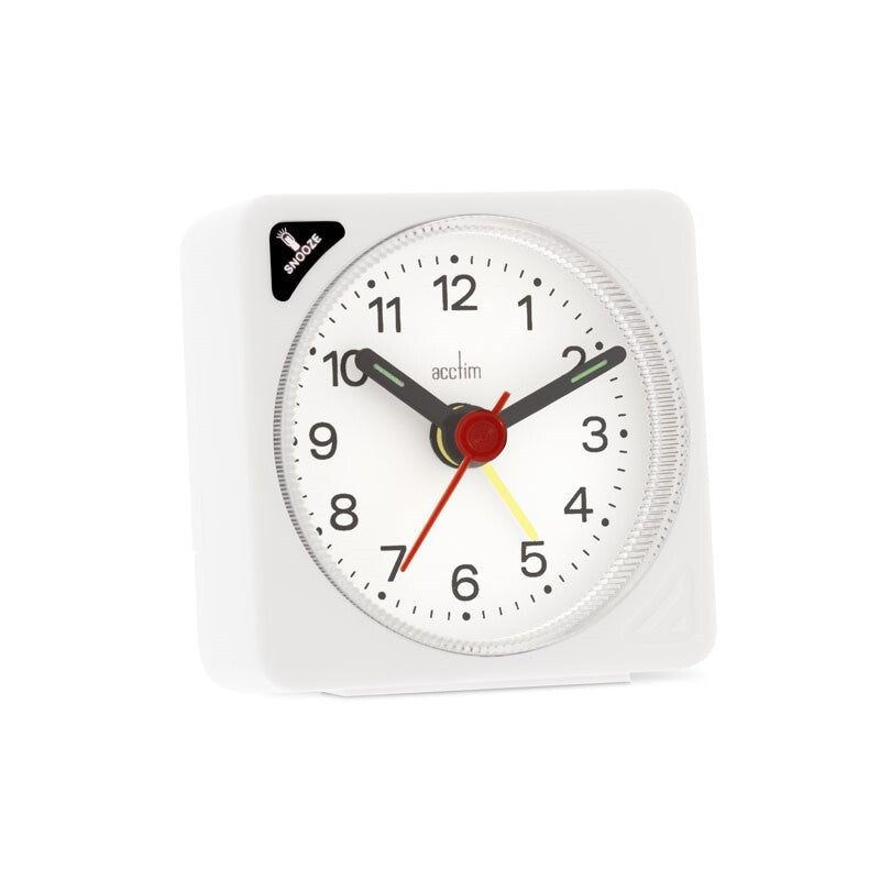 ACCTIM INGOT QUARTZ TRAVEL SIZE TINY WHITE ALARM CLOCK 7CM. AC25738WB \\\KD36026