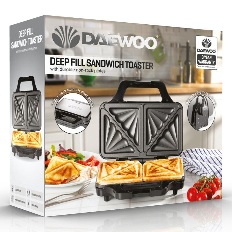 DAEWOO DEEP FILL 4 PORTION / SLICE 900W SANDWICH TOASTIE MAKER. SDA1389 \\\KD36054