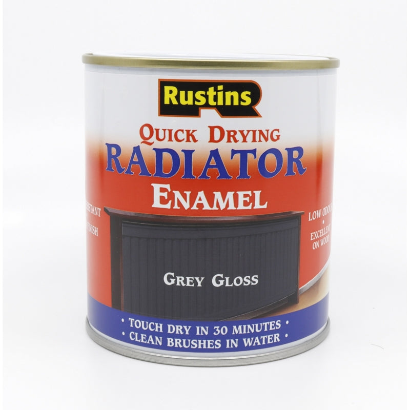 RUSTINS QUICK DRYING RADIATOR ENAMEL GREY GLOSS 500ML. RGAG500 \\\KD36074