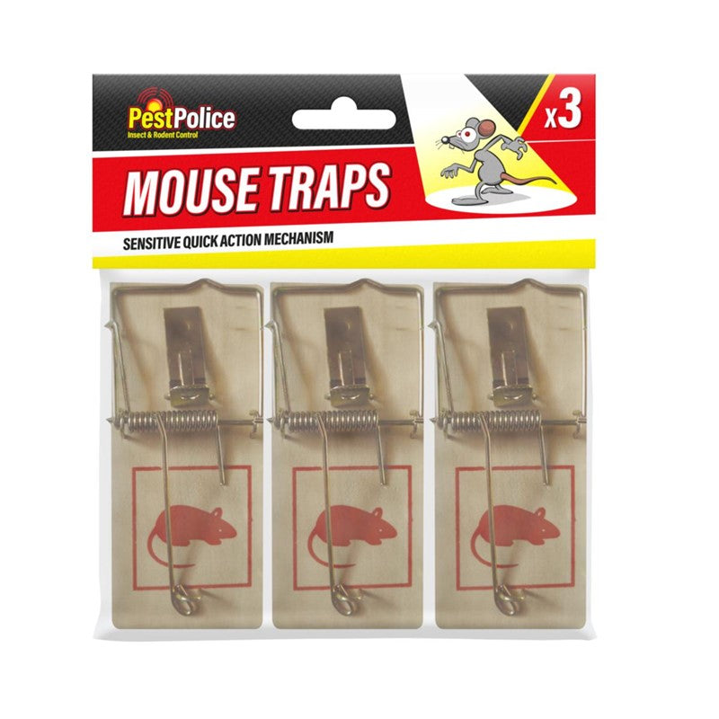 PEST POLICE WOODEN MOUSE TRAPS 3/PK. OL321424 \\\KD36095