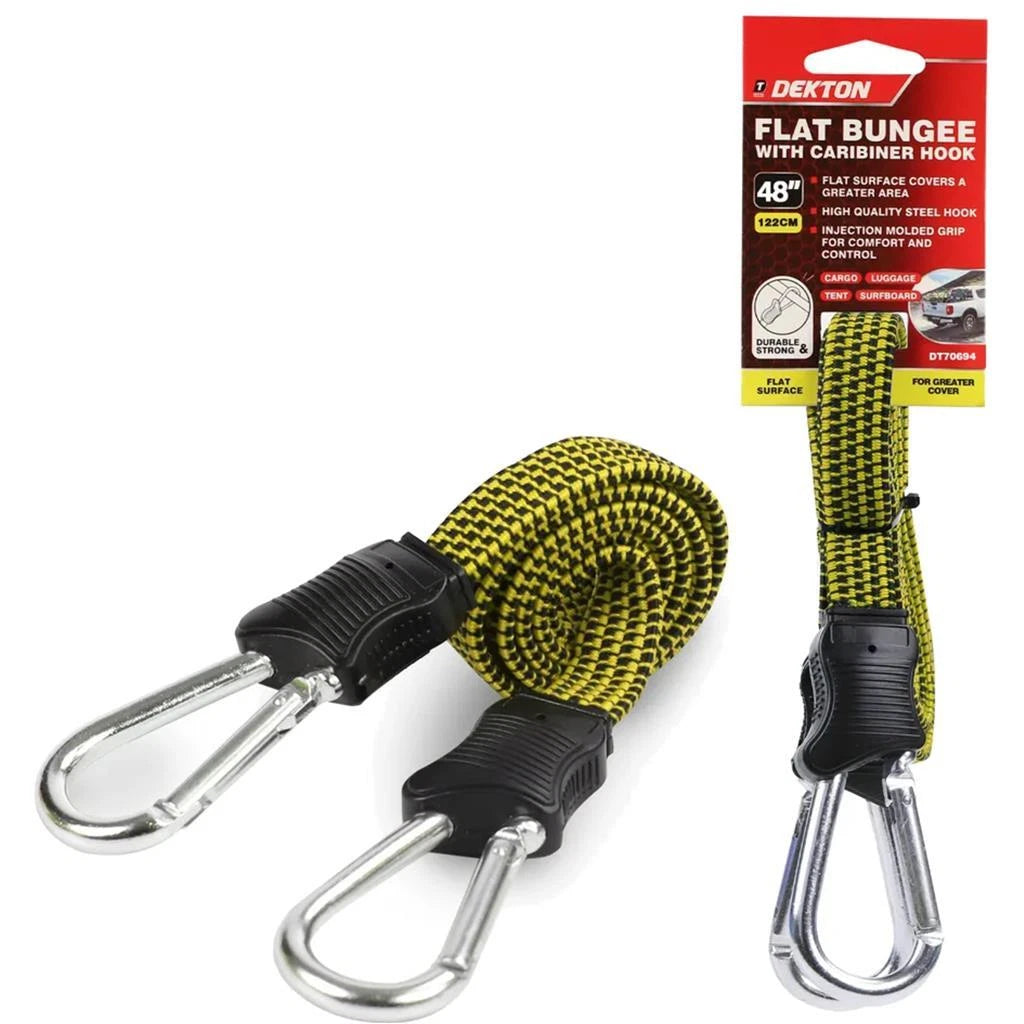 DEKTON 48" FLAT BUNGEE CORD WITH CARABINER HOOK CLIP 10MM. DT70694 \\\KD36109