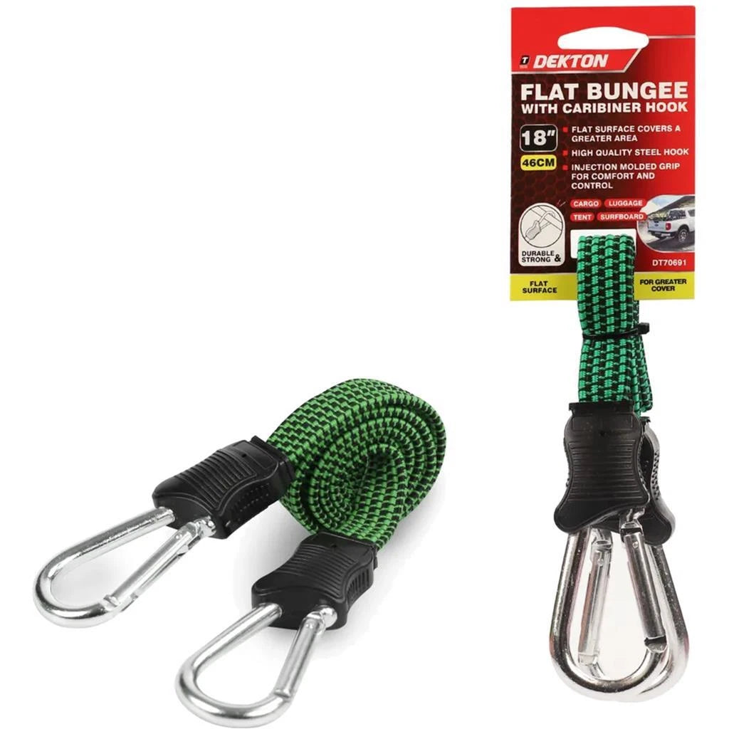 DEKTON 18" FLAT BUNGEE CORD WITH CARABINER HOOK CLIP 10MM. DT70691 \\\KD36110