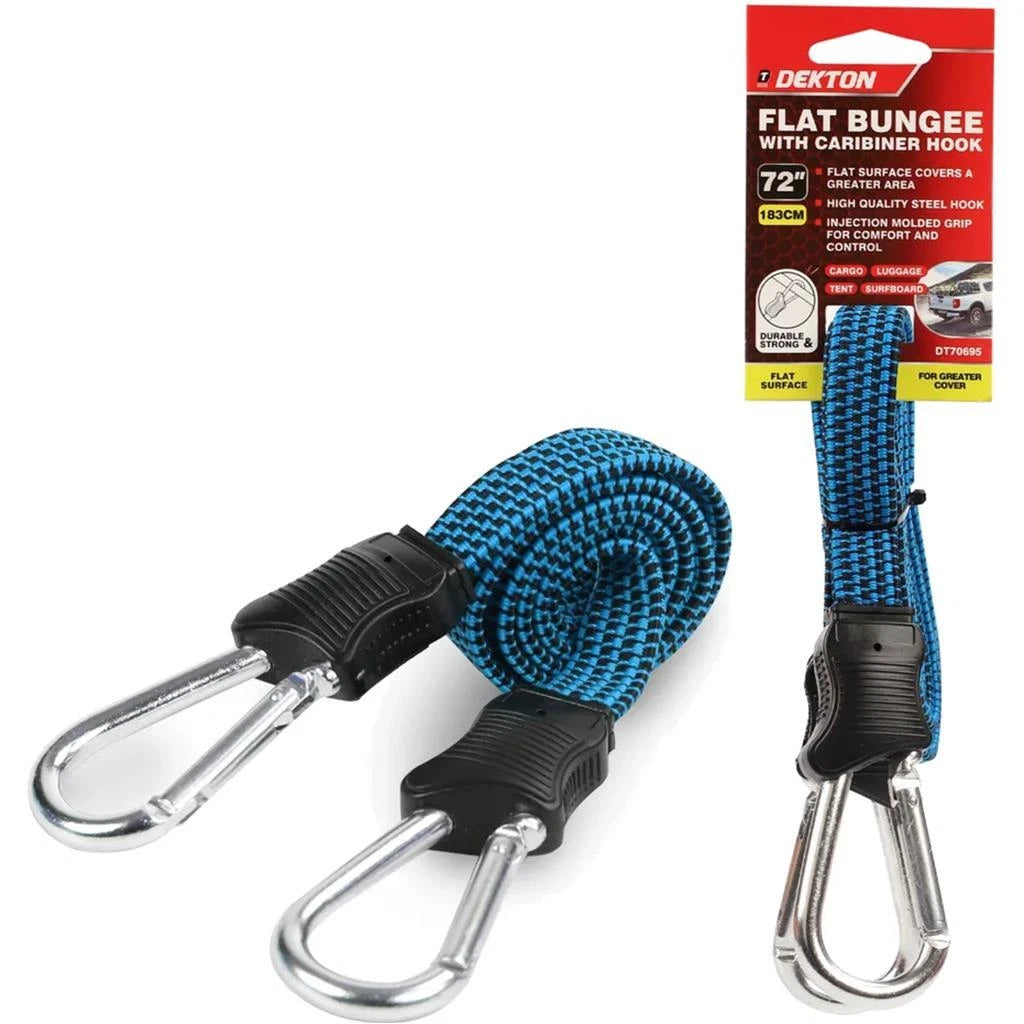 DEKTON 72" FLAT BUNGEE CORD WITH CARABINER HOOK CLIP 10MM. DT70695 \\\KD36111