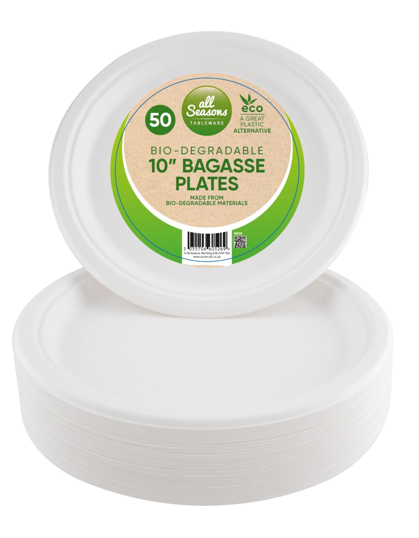 ALL SEASONS BAGASSE BIODEGRADABLE ROUND PLATE 7" / 18CM 50/PK. Z60522 \\\KD36149