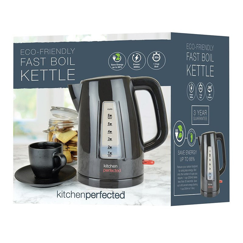KITCHEN PERFECTED ECO-FRIENDLY 3000W FAST BOIL CORDLESS KETTLE - BLACK \\\KD36250