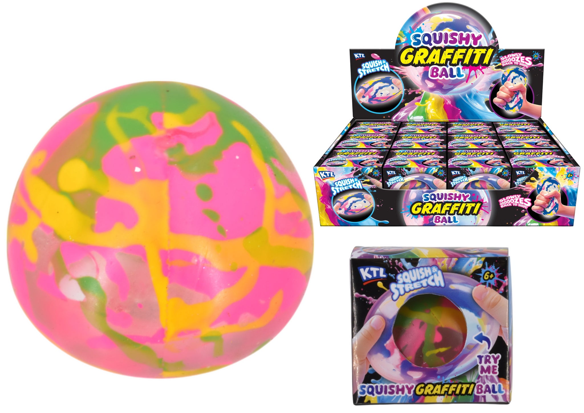 ASSORTED SQUISHY GRAFFITI STRETCHY BALL \\\KD36285
