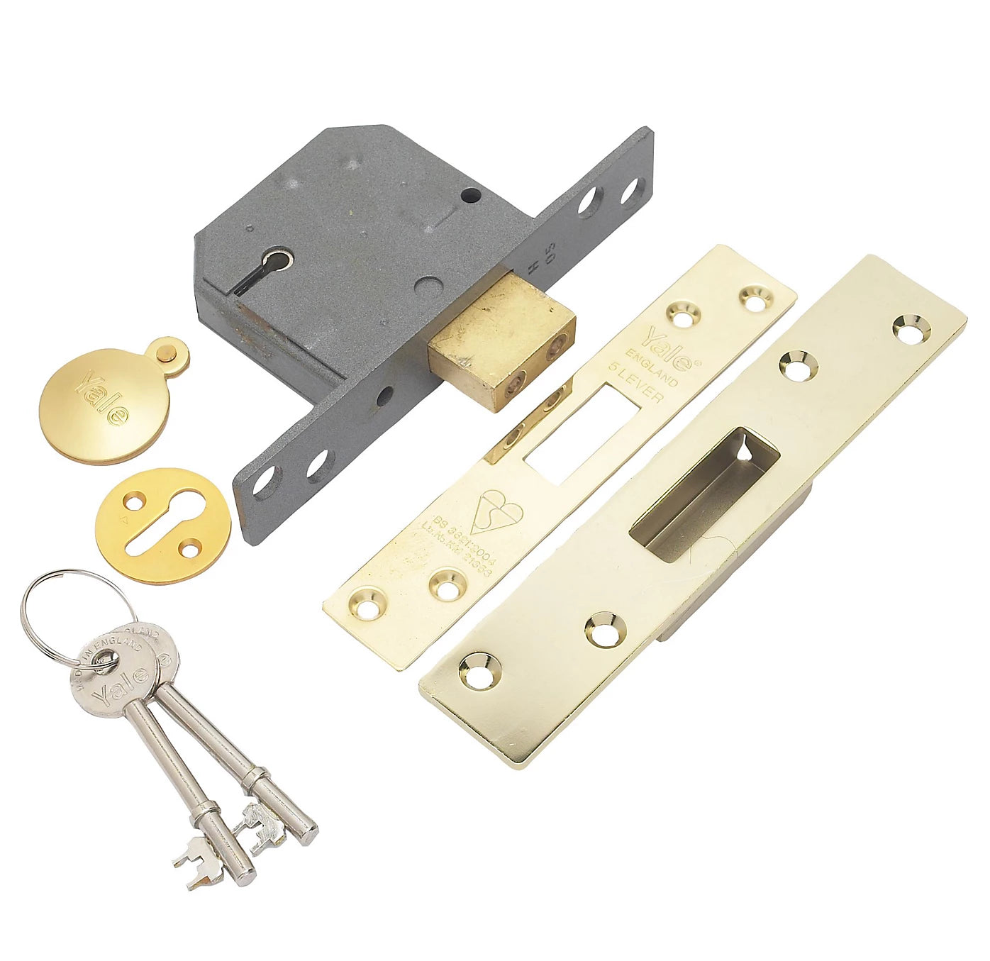 YALE BRITISH STANDARD 5 LEVER POLISHED BRASS MORTICE DEADLOCK 2.5" / 64MM \\\KD36296