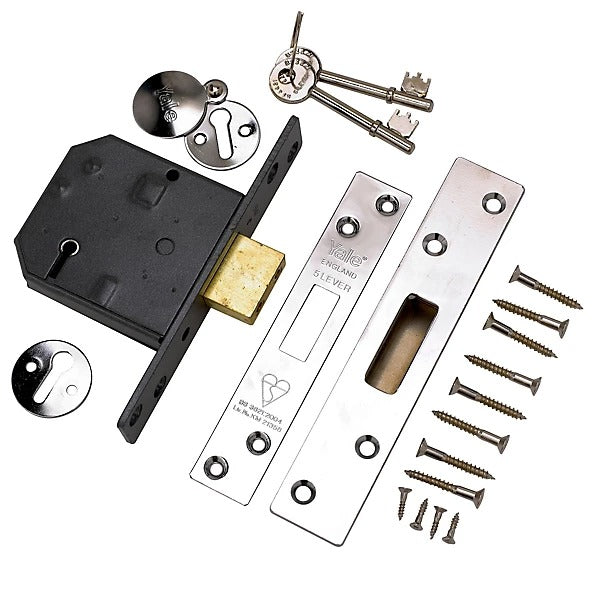 YALE BRITISH STANDARD 5 LEVER CHROME MORTICE DEADLOCK 3" / 76MM \\\KD36298
