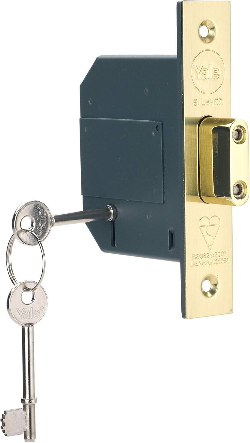 YALE BRITISH STANDARD 5 LEVER POLISHED BRASS MORTICE DEADLOCK 3" / 76MM \\\KD36299