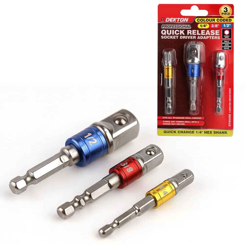 DEKTON 3PC QUICK RELEASE SOCKET DRIVER ADAPTOR 1/4 " 3/8 "1/2 " \\\KD36371