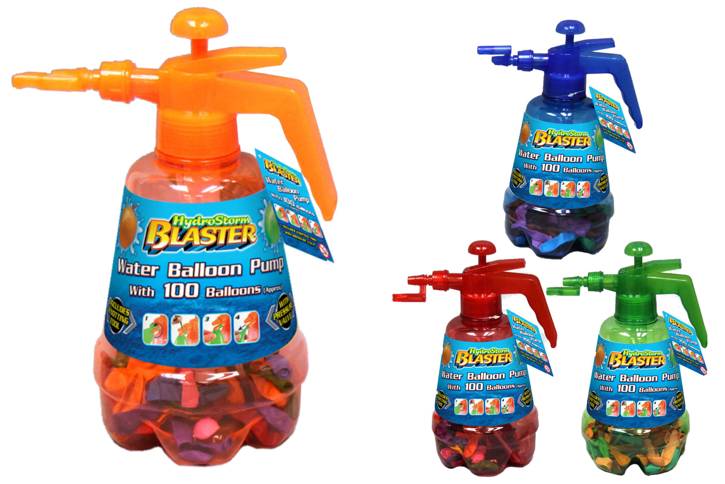 HYDROSTORM ASSORTED COLOURS WATER BALLOON PUMP WITH 100 BALLOONS \\\KD36377