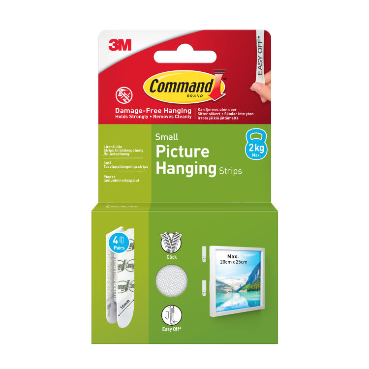 3M COMMAND 17202WHI-4-UKN SMALL PICTURE STRIPS 1.8KG  4 PAIRS \\\KD36400