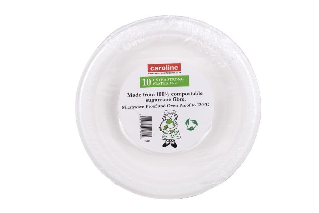 CAROLINE EXTRA STRONG BAGASSE PLATES 7 " / 18CM 10/PK \\\KD36460