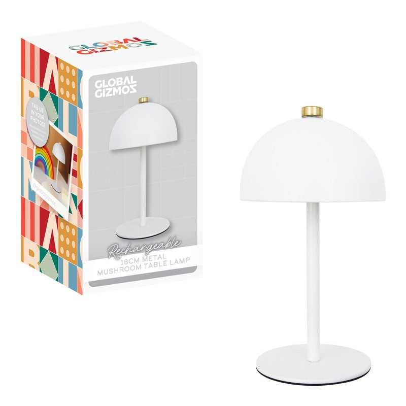 GLOBAL GLAZMOS RECHARGABLE METAL MUSHROOM TABLE LAMP WHITE 18CM \\\KD36462
