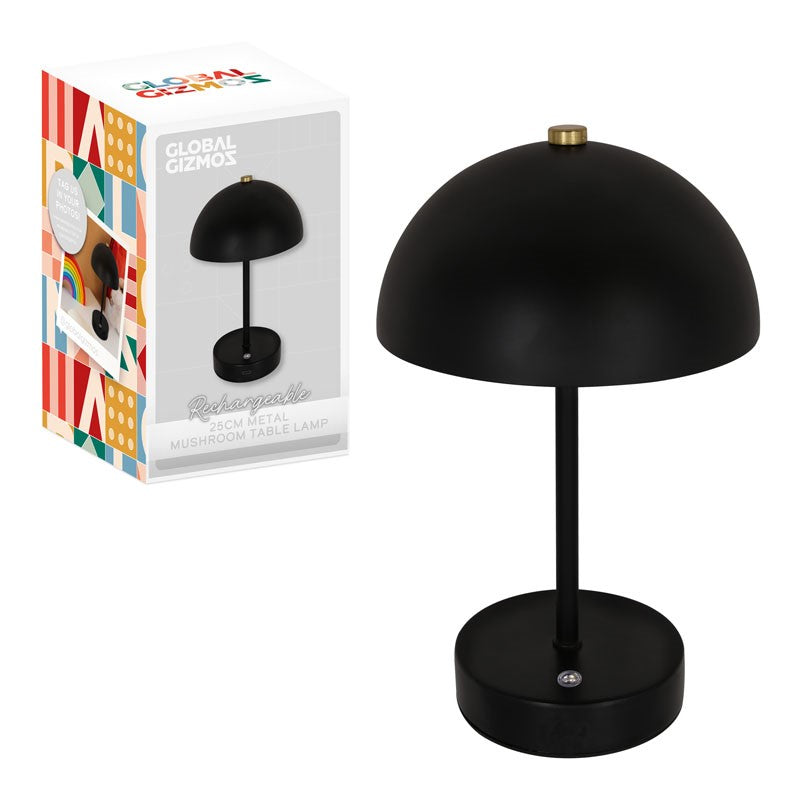 GLOBAL GLAZMOS RECHARGABLE METAL MUSHROOM TABLE LAMP BLACK 25CM \\\KD36463