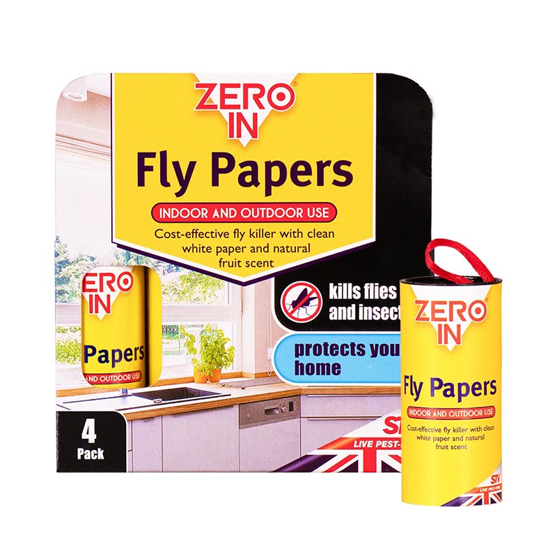 ZERO IN  INDOOR OUTDOOR USE FLY PAPERS 4/PK \\\KD36473